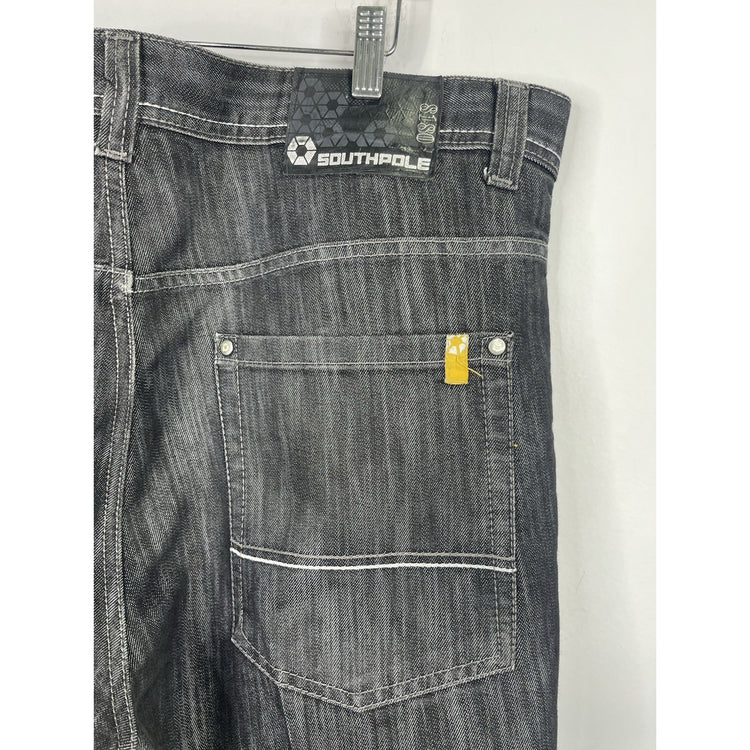 VTG Y2K Men’s Distressed Dark Wash Black Southpole Baggy Denim Jeans 40x36