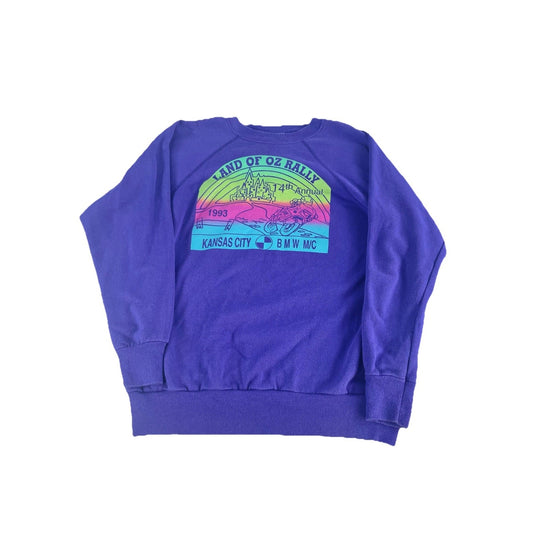 Vintage 1993 Land Of Oz Rally Motorcycle Crewneck Sweatshirt Purple Size Xl