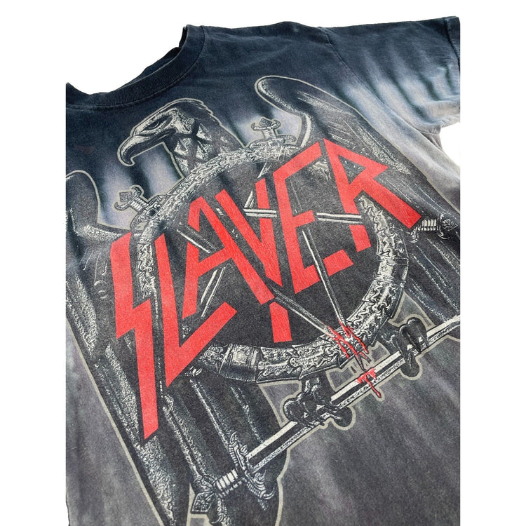 Mens Liquid Blue Slayer Eagle Graphic Tie Dye Band T-Shirt Size M