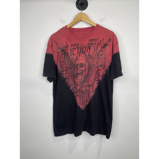 Men’s Y2K Affliction T Shirt Skull Wings Design Dark Red Black Sz 2XL