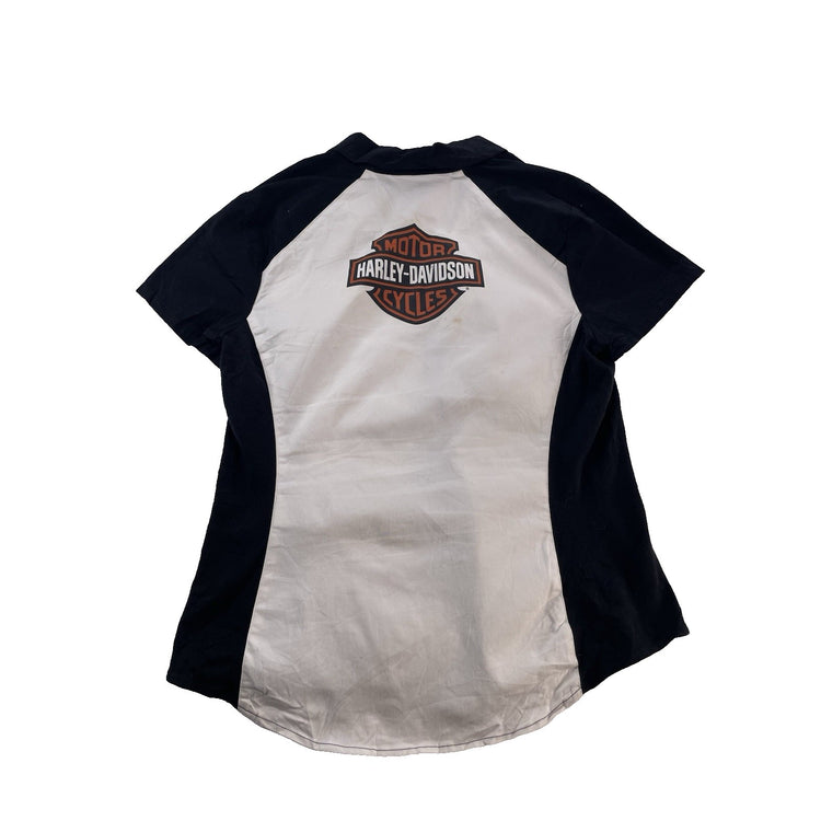 Womens Harley Davidson Motorcycles Black&White Zip-Up Collard Shirt Size L