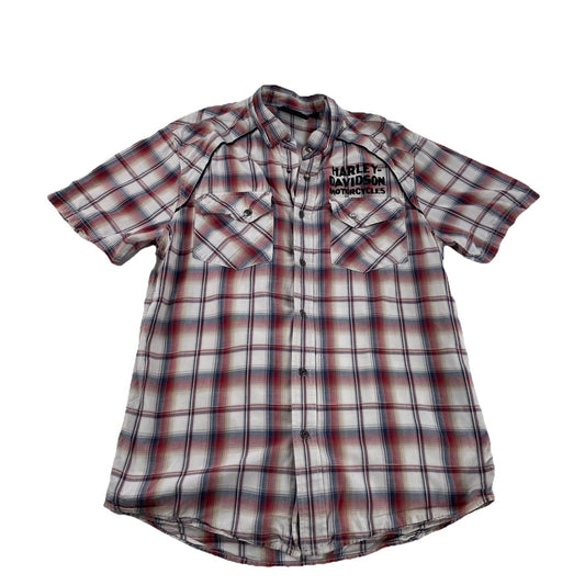 Mens Harley-Davidson Motorcycles ShortSleeve Snap Down Plaid Shirt Size M