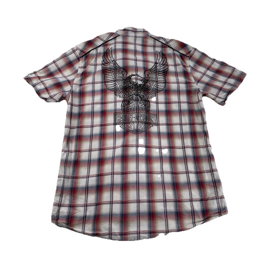 Mens Harley-Davidson Motorcycles ShortSleeve Snap Down Plaid Shirt Size M