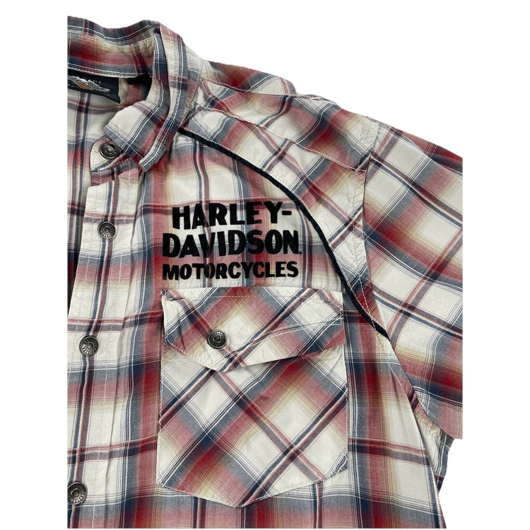Mens Harley-Davidson Motorcycles ShortSleeve Snap Down Plaid Shirt Size M