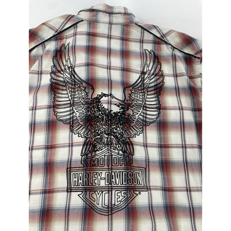 Mens Harley-Davidson Motorcycles ShortSleeve Snap Down Plaid Shirt Size M