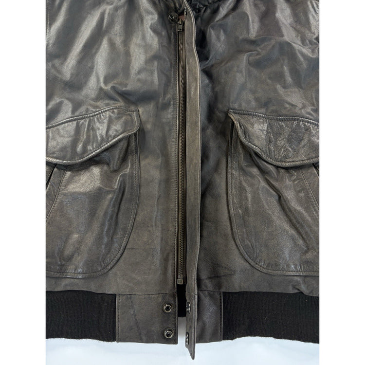 Men’s Vintage Hunt Club Dark Brown Genuine Leather Zip Up Jacket Size 44R