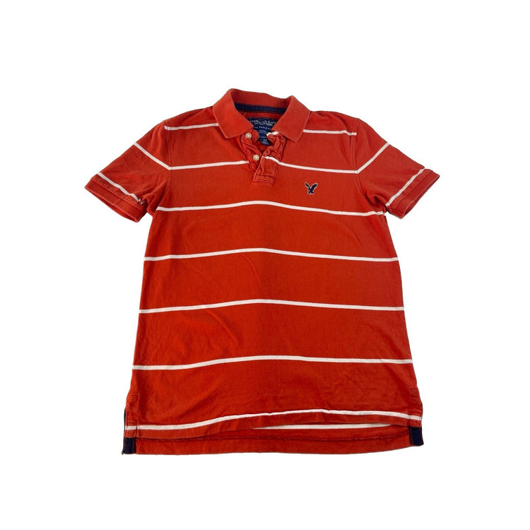 Mens American Eagle Orange & White Striped Collared T Shirt Size Small