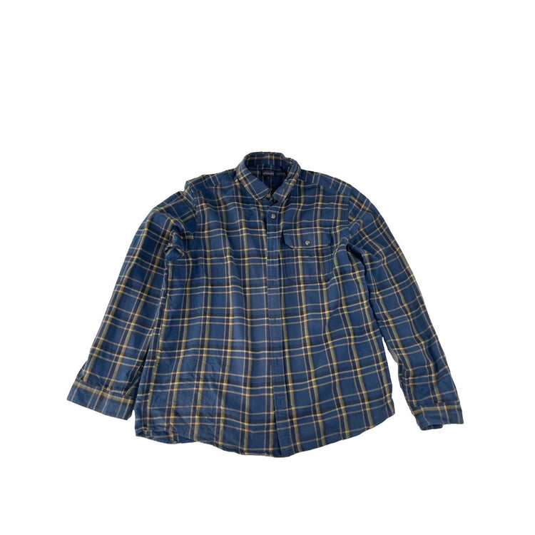Mens Patagonia Organic Cotton Blue Yellow Plaid Flannel Button Down Shirt XL