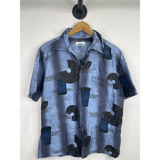 Vintage Pennys HAWAII Men's Shirt Size L Blue Floral Aloha Short Sleeve Buttons
