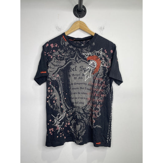Men’s Rebel Spirit Y2K Royal Helmet Shield Embroidered Studded T-shirt Sz L
