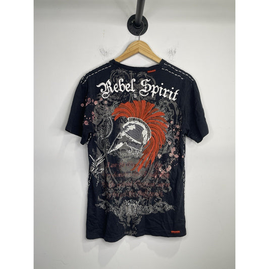 Men’s Rebel Spirit Y2K Royal Helmet Shield Embroidered Studded T-shirt Sz L