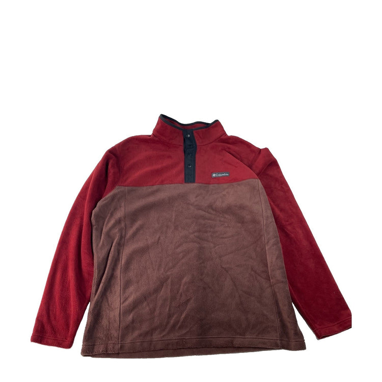 ⁠Men Columbia Red Brown ColorBlock HalfSnap Fleece Pullover Sweatshirt Size XL