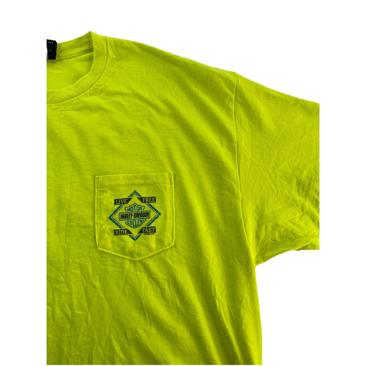Mens Harley Davidson Neon Green “Miracle City” T Shirt Size 2XL