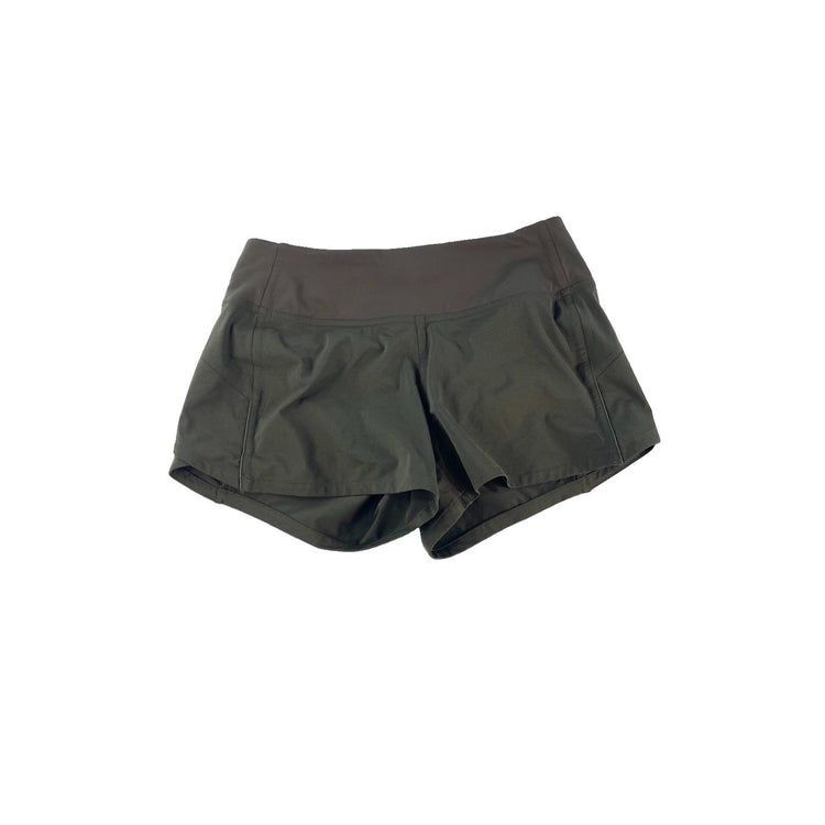 Womens Lululemon Dark Olive Green Speed Up Low Rise Lined Running Shorts Size 4