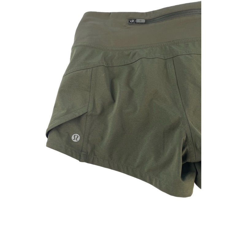 Womens Lululemon Dark Olive Green Speed Up Low Rise Lined Running Shorts Size 4