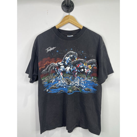 Vintage  Wild Horses Nature T-Shirt Running Horses Sky Majestic 1996 Large
