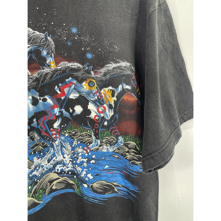 Vintage  Wild Horses Nature T-Shirt Running Horses Sky Majestic 1996 Large