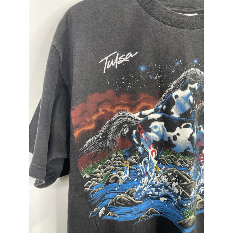 Vintage  Wild Horses Nature T-Shirt Running Horses Sky Majestic 1996 Large