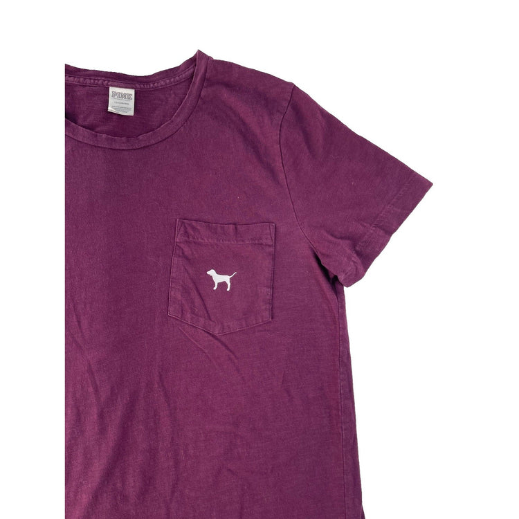 Women's Victoria's Secret PINK Purple Logo Pocket Graphic T-Shirt Size L