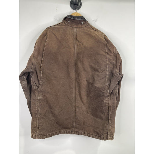 Vintage Y2K Carhartt Blue Plaid Lined Distressed Brown Chore Men’s Coat Size XL