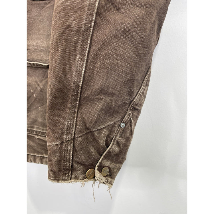 Vintage Y2K Carhartt Blue Plaid Lined Distressed Brown Chore Men’s Coat Size XL