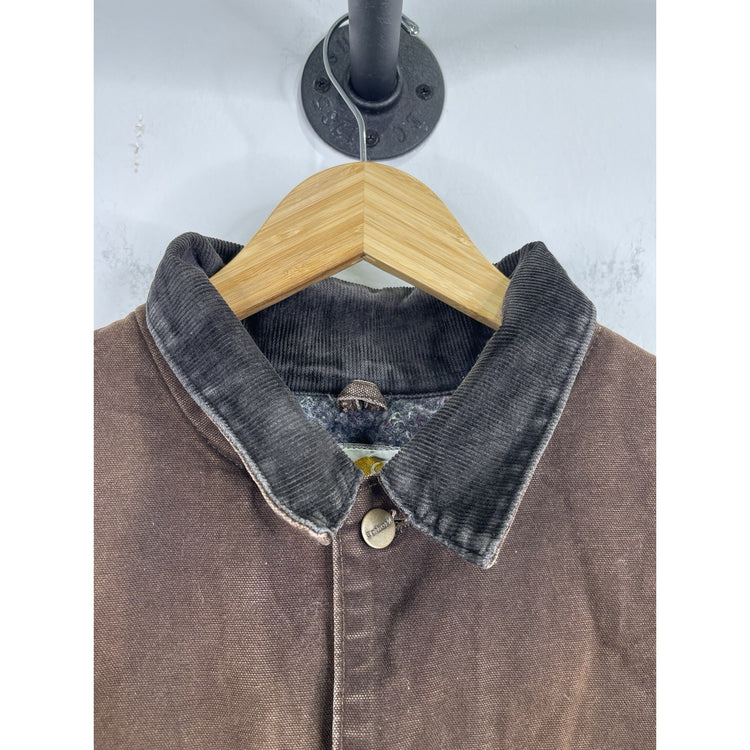 Vintage Y2K Carhartt Blue Plaid Lined Distressed Brown Chore Men’s Coat Size XL