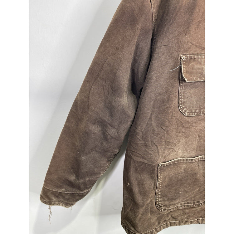 Vintage Y2K Carhartt Blue Plaid Lined Distressed Brown Chore Men’s Coat Size XL