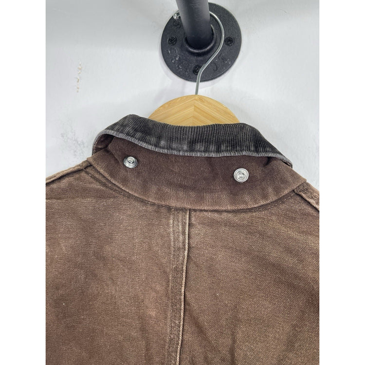 Vintage Y2K Carhartt Blue Plaid Lined Distressed Brown Chore Men’s Coat Size XL