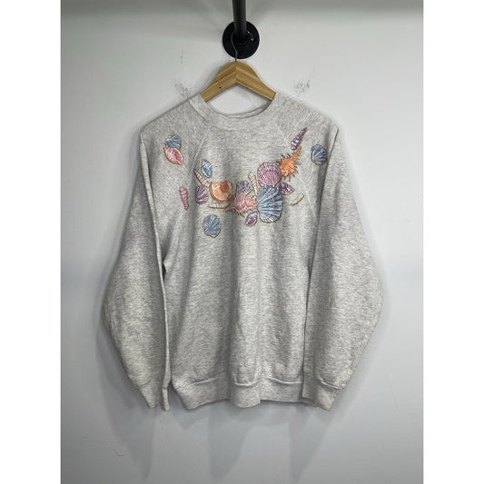 Adult Graphic Colorful Seashell Beach Sweatshirt Tultex Tag Sz Large