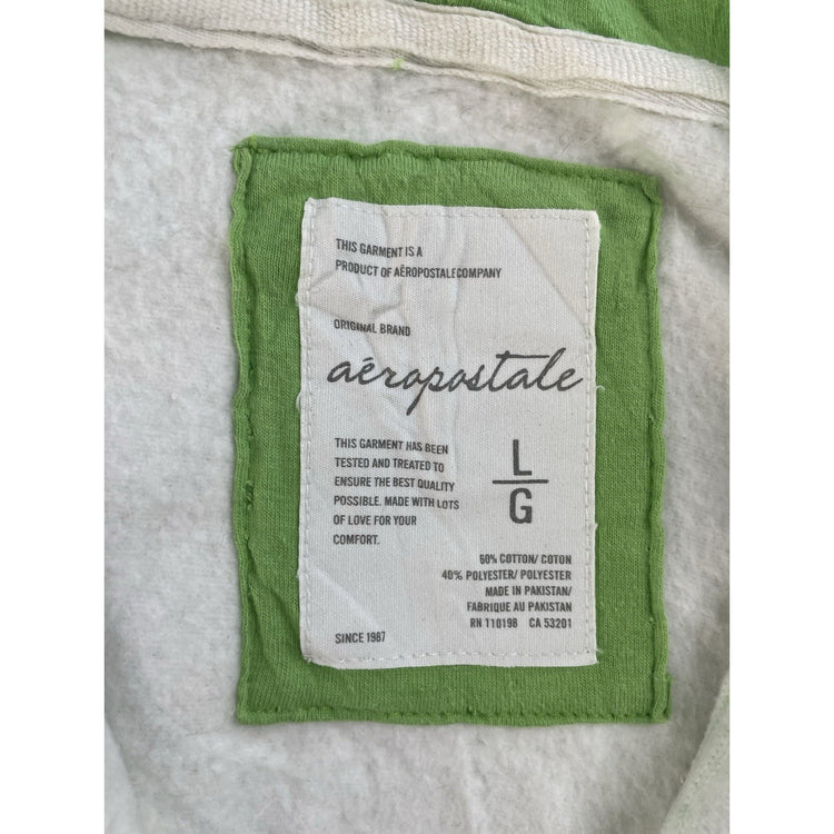 Womens Aeropostale Green White Striped Zip Up Hoodie Palm Tree Graphic Size L