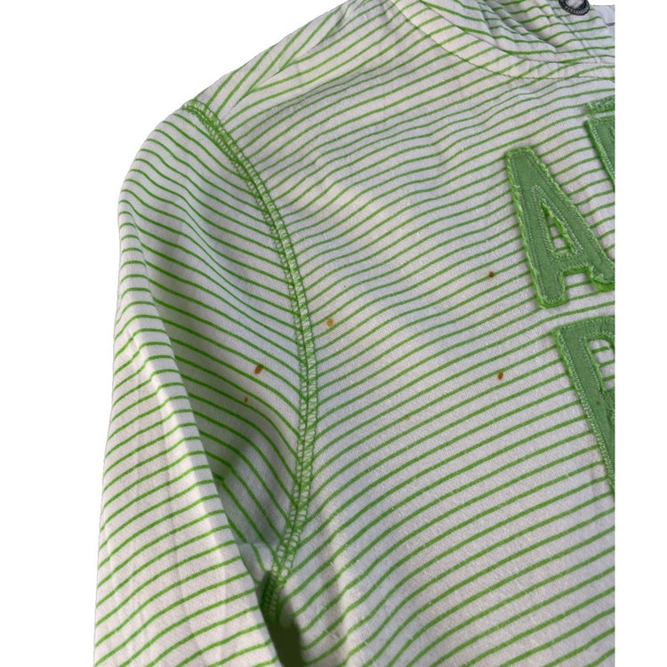 Womens Aeropostale Green White Striped Zip Up Hoodie Palm Tree Graphic Size L