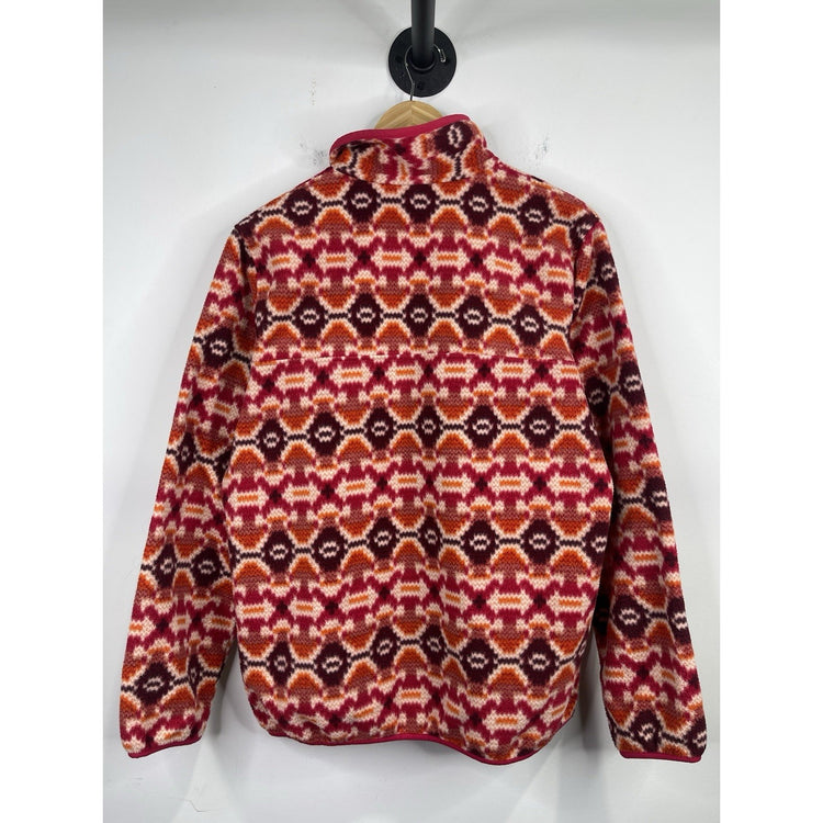 Patagonia women’s Lightweight Synchilla Snap-T Pullover in pink Aztec print L