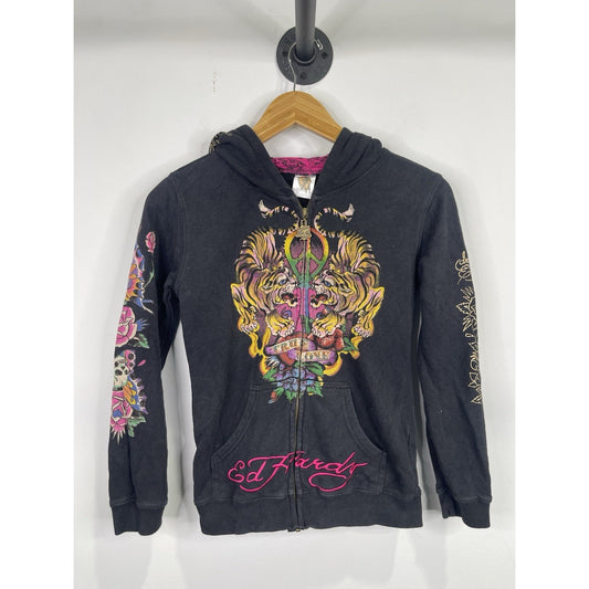 Vintage/Y2k Ed Hardy Kids True Love Panther Zip-up Hoodie Size Large