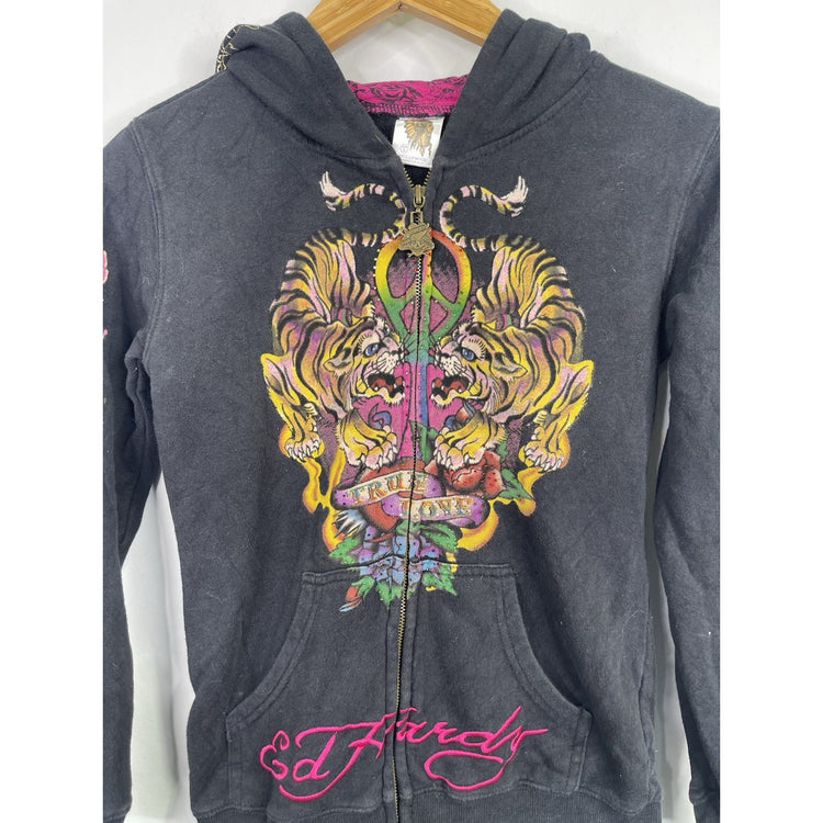 Vintage/Y2k Ed Hardy Kids True Love Panther Zip-up Hoodie Size Large