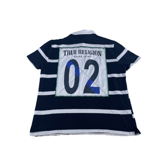 Mens Vintage True Religion Rugby Biology Black White Striped Tee Size L