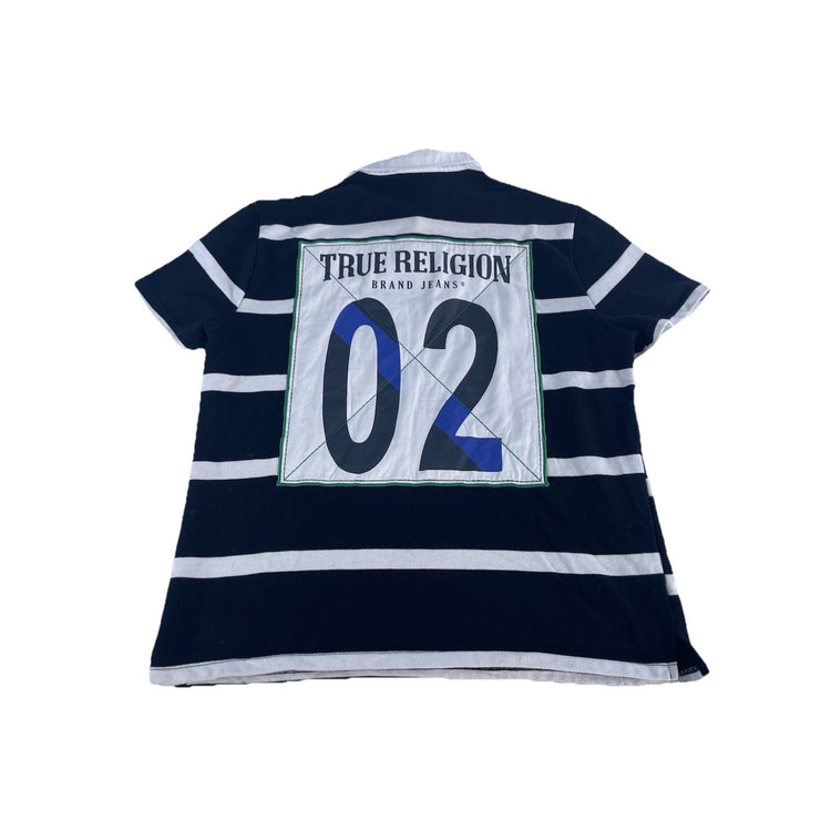 Mens Vintage True Religion Rugby Biology Black White Striped Tee Size L