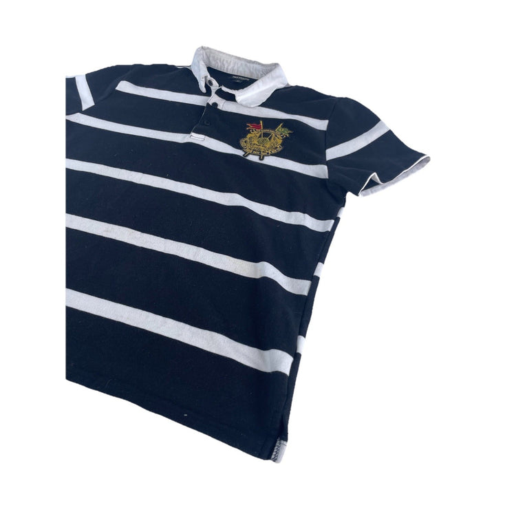 Mens Vintage True Religion Rugby Biology Black White Striped Tee Size L