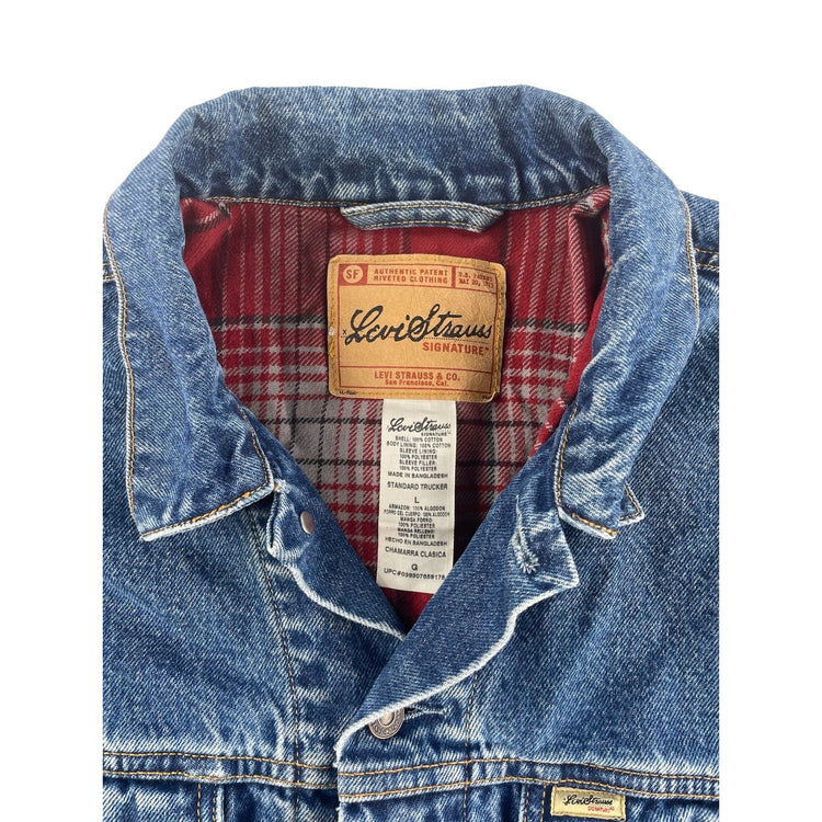 Mens Levi Strauss Signature Flannel Lined Denim Trucker Jacket Size L