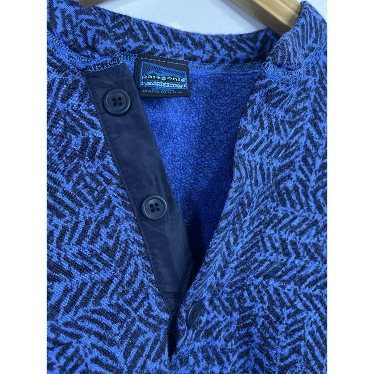 Men’s Patagonia Sweater Blue Abstract Pattern Fleece Quarter Button Sz M