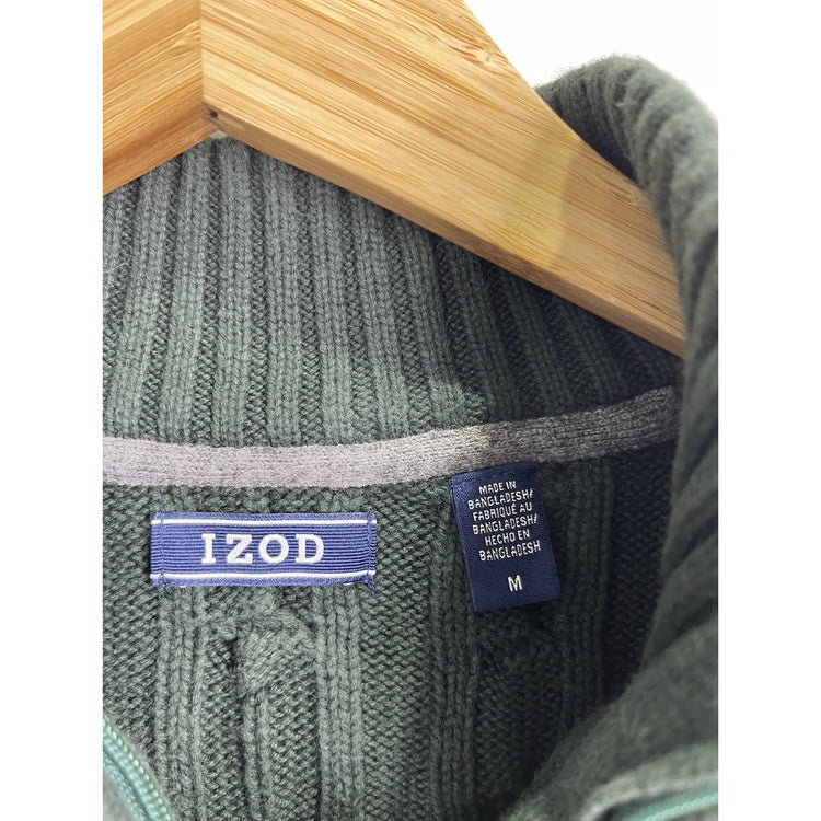 Men’s Green IZOD Knitted 1/4 Zip Heavyweight Sweater Sz Medium