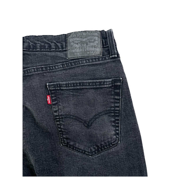 Mens Levis 505 Faded Black Straight Fit Denim Jeans Size 34x32