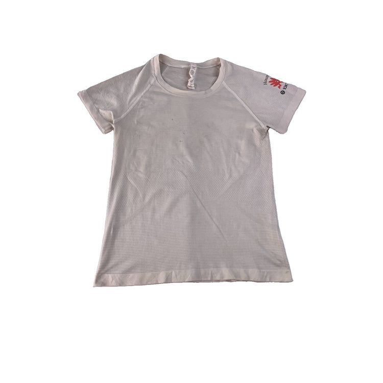 Womens Lululemon Light Gray Stripes “Houston 10k Tour” T-Shirt Size 6