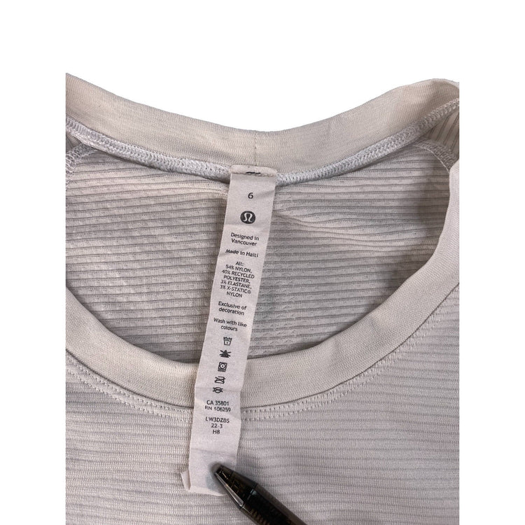 Womens Lululemon Light Gray Stripes “Houston 10k Tour” T-Shirt Size 6