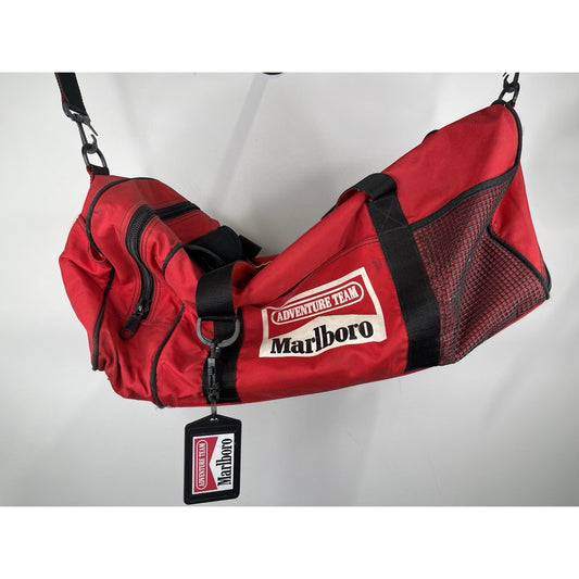VINTAGE Marlboro Duffel Bag Red Adventure Team Luggage New 26" Pockets Tobacco
