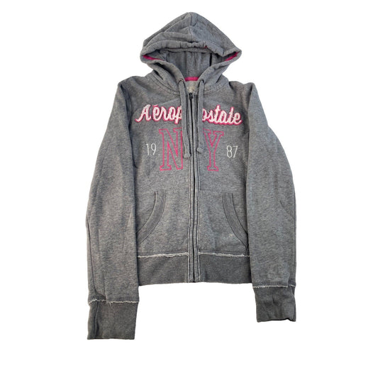 Womens Aeropostale Grey NY Zip Up Hoodie Sweatshirt Size XS