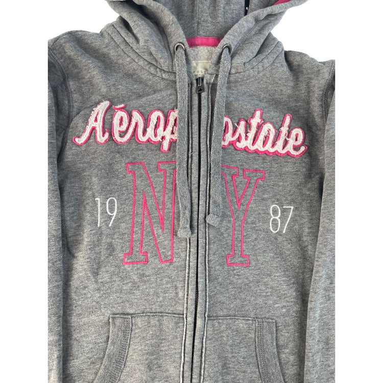 Womens Aeropostale Grey NY Zip Up Hoodie Sweatshirt Size XS