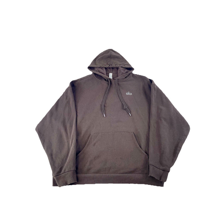 Men’s Alo Logo Pullover Hoodie Brown Sweatshirt Size Large