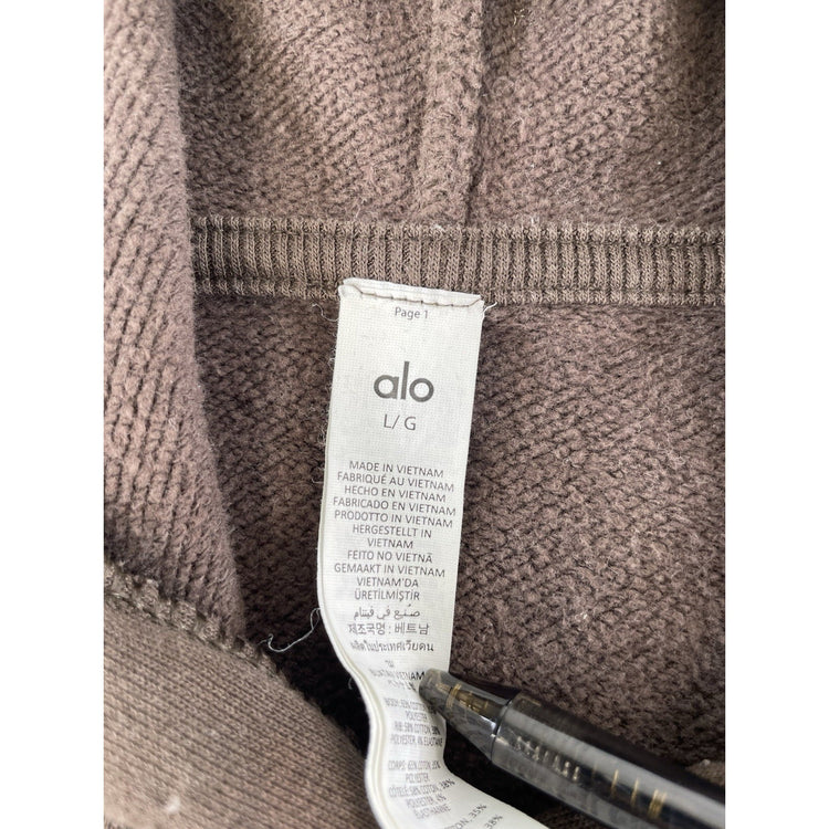 Men’s Alo Logo Pullover Hoodie Brown Sweatshirt Size Large