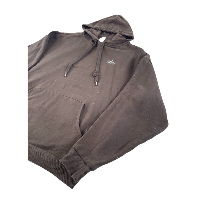 Men’s Alo Logo Pullover Hoodie Brown Sweatshirt Size Large