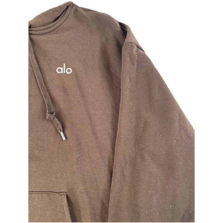 Men’s Alo Logo Pullover Hoodie Brown Sweatshirt Size Large